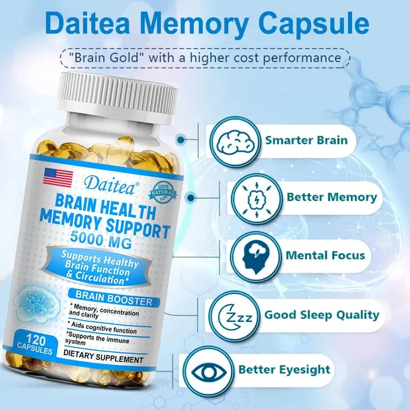 Brain Health Nootropic Capsules 5000mg Boost Memory Focus & Clarity Cognitive Function & Blood Circulation Mental Performance