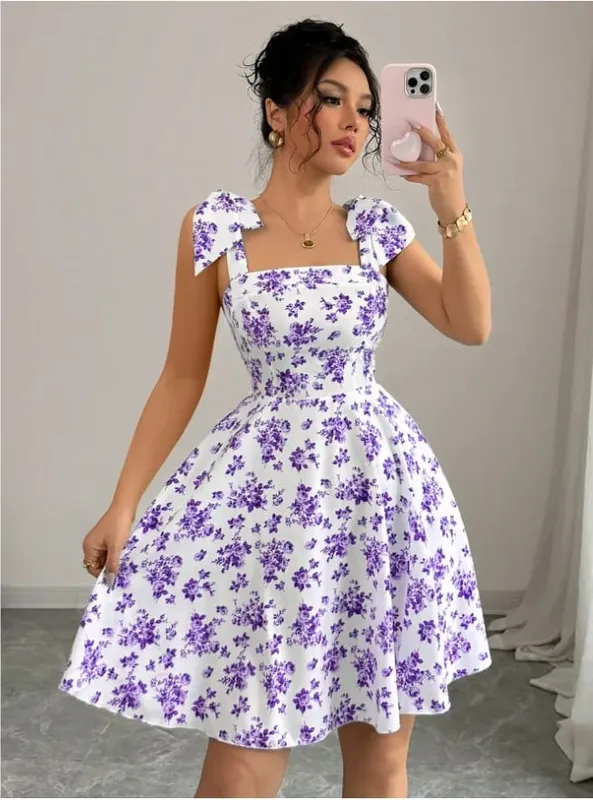 Dresses for Women Elegant Spaghetti Strap Women Dress Lace-up Print A-LINE Dress Women New Summer Vestidos De Verano Mujer Q5332