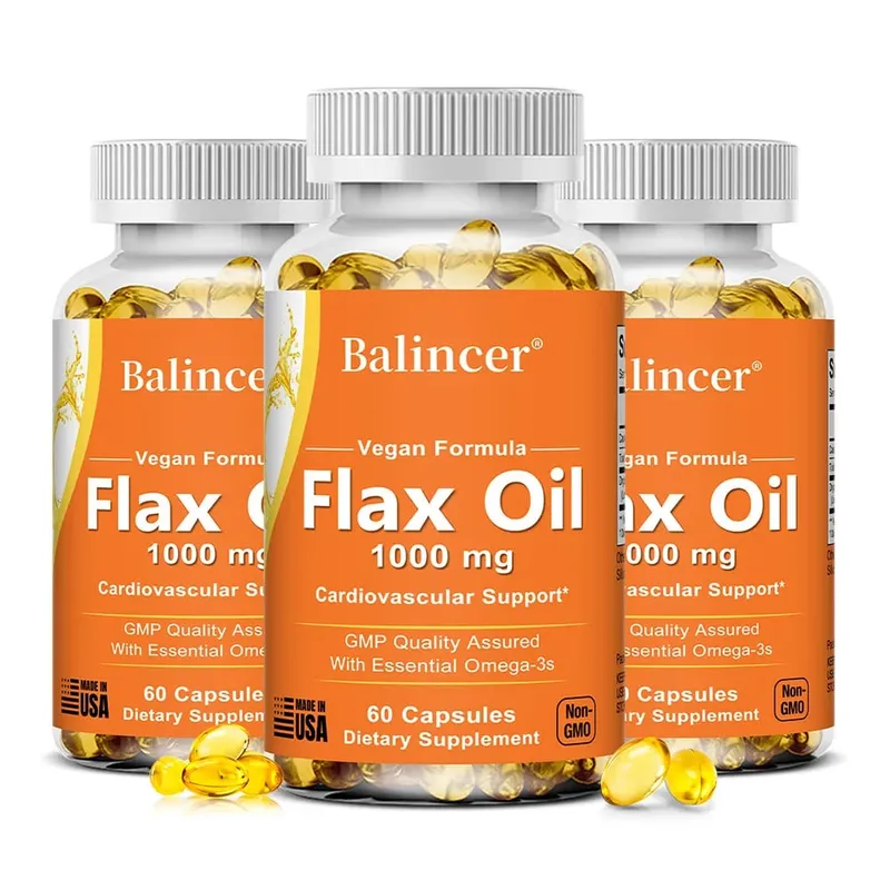 Flaxseed Oil 1000mg + Omega-3 Capsules Plant-Based Omega 3-6-9 Heart Brain Eye Joint Skin Immune & Cardiovascular Support