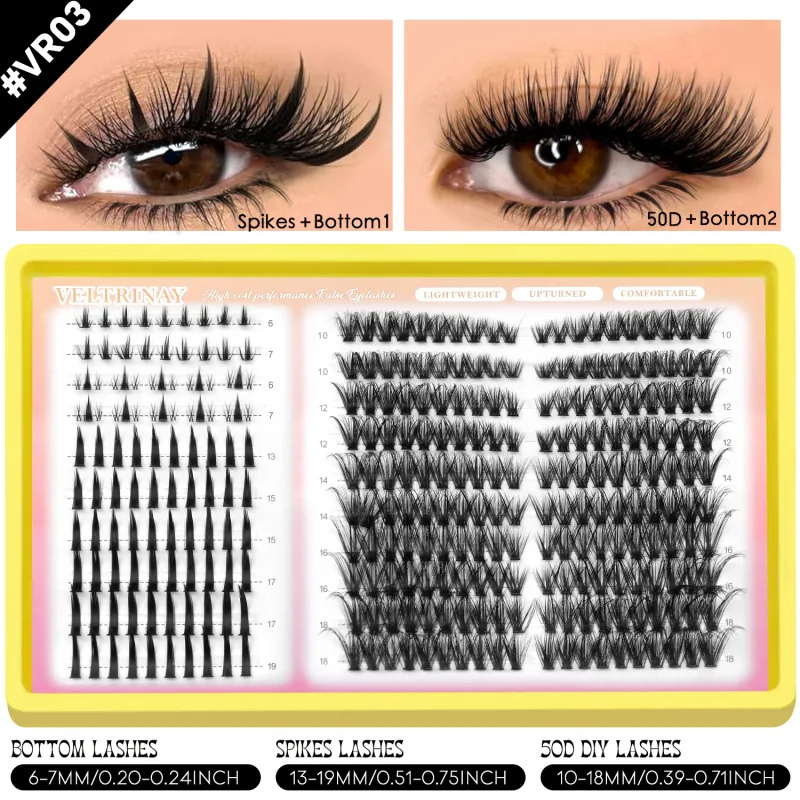 4-in-1 208pcs Lash Clusters 1style Manga Lash+2 style Spiky Botoom Lash+1 style Cat Eye Eyelashes DIY Clusters Lashes