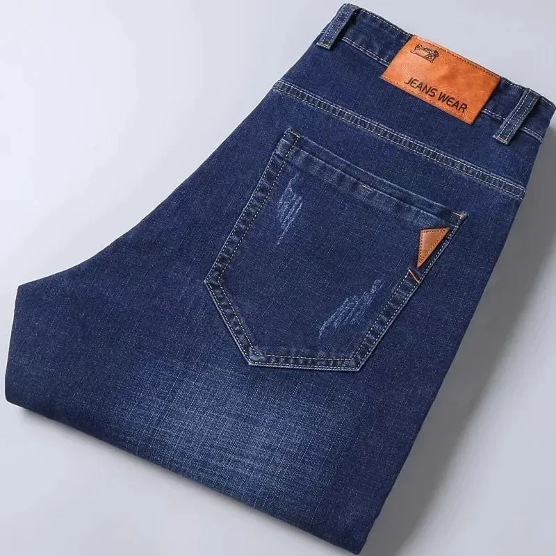 2025 New Men Fashion Straight Jeans Men Stretch Slim Fit Pants Comfortable Soft Business Denim Trousers Male Brand Clothing