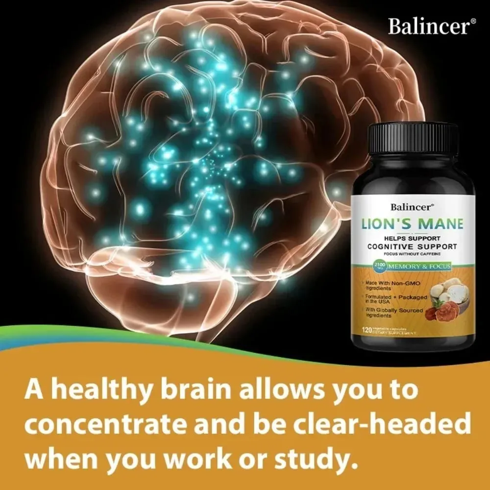 Lion's Mane Mushroom Supplements - Supports Brain Health Cognitive Clarity Improved Focus and Enhanced Energy