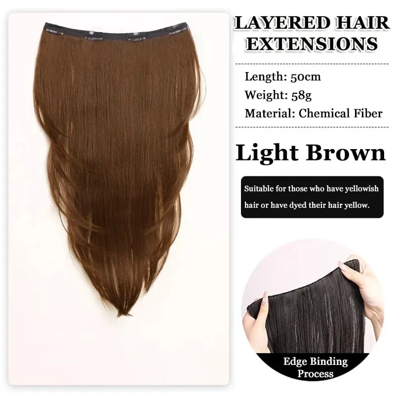 Synthetic High-layer Inward Curl Hair Extensions for Women One-Piece Ultra-thin Invisible Long Straight Hair Extension