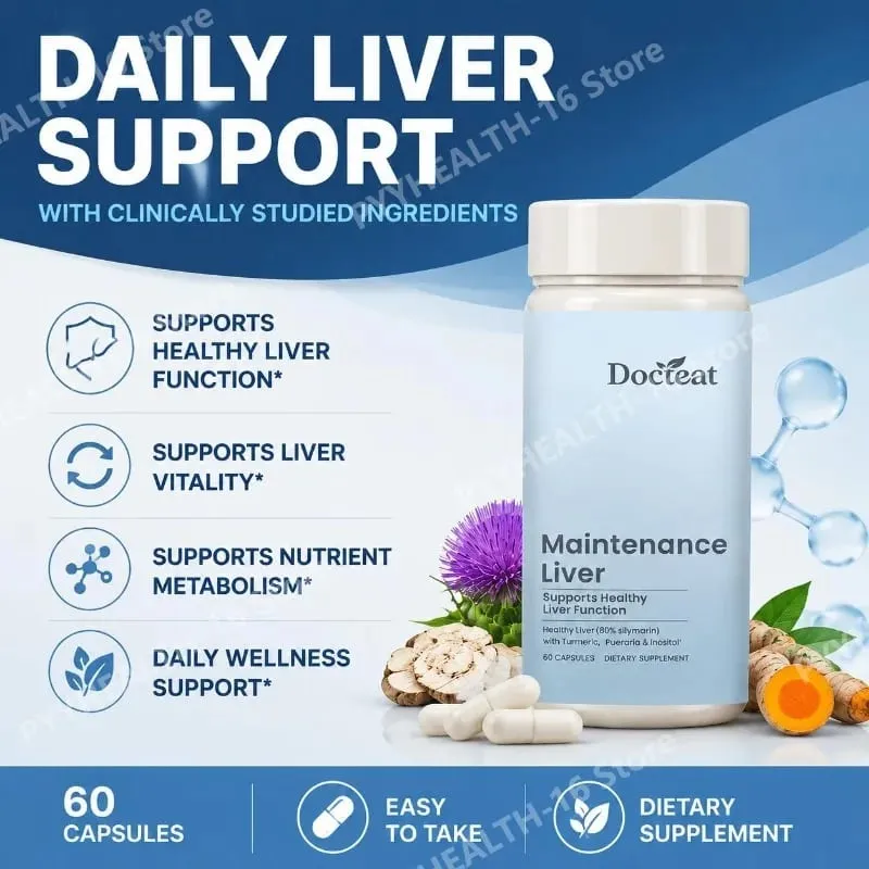 Liver Wellness Support Capsules with Milk Thistle Turmeric Extract Magnesium Glycinate Vitamin C E Herbal Formula 60 Capsules