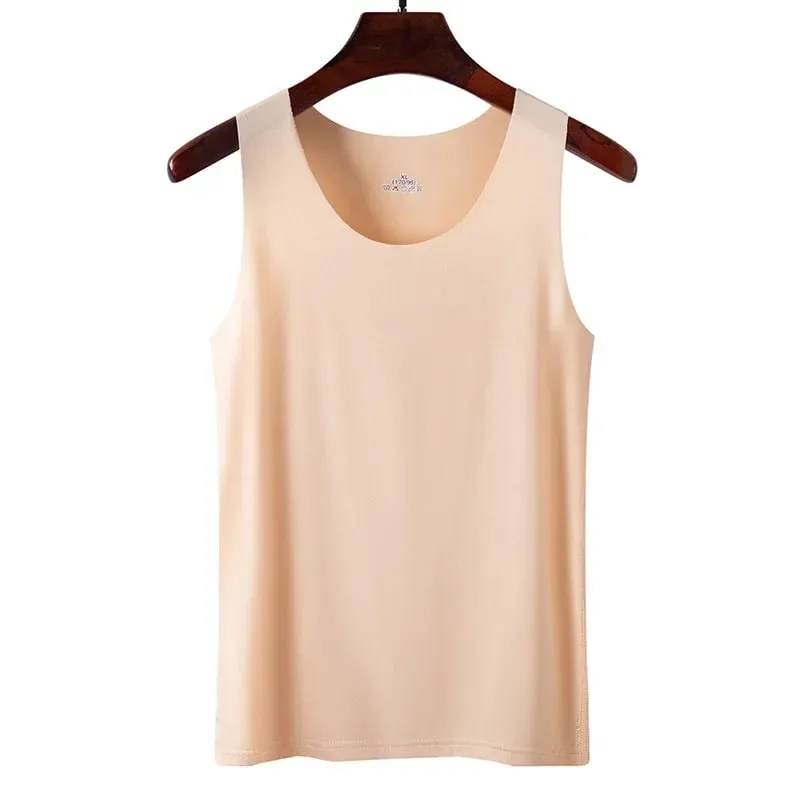Summer Women Tank Tops Ice Silk Seamless Vest Female Thin Breathable Sleeveless Shirts Slim Camisoles Undershirts Black M-4XL