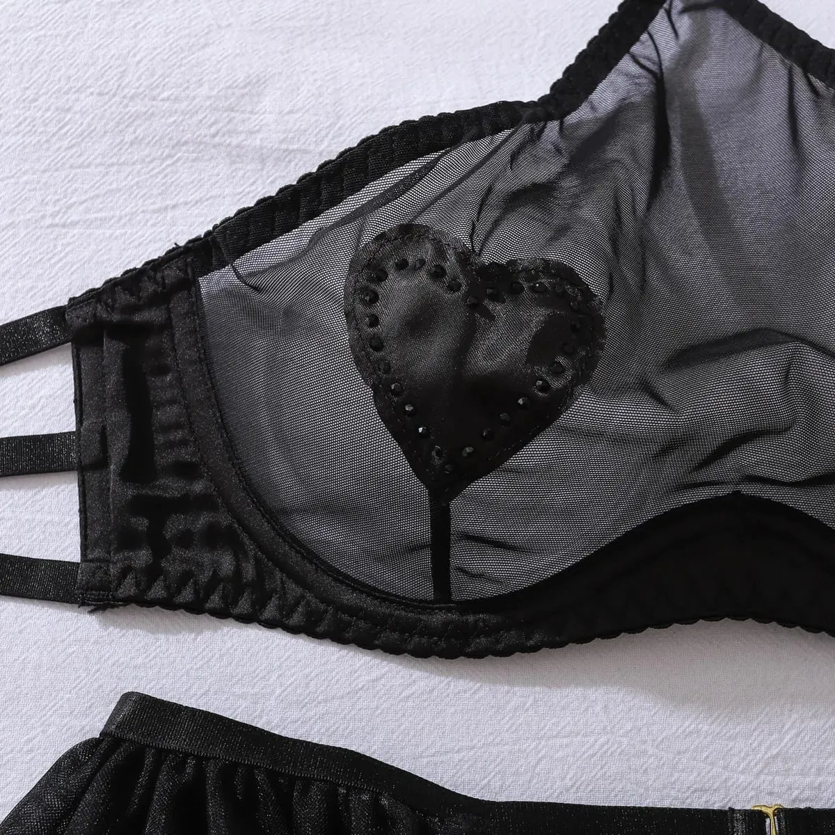 New Fashion Mesh See Through Halter Neck Lingerie Set Women Sexy Perspective Three-point Style with Stockings Shaping Split Set