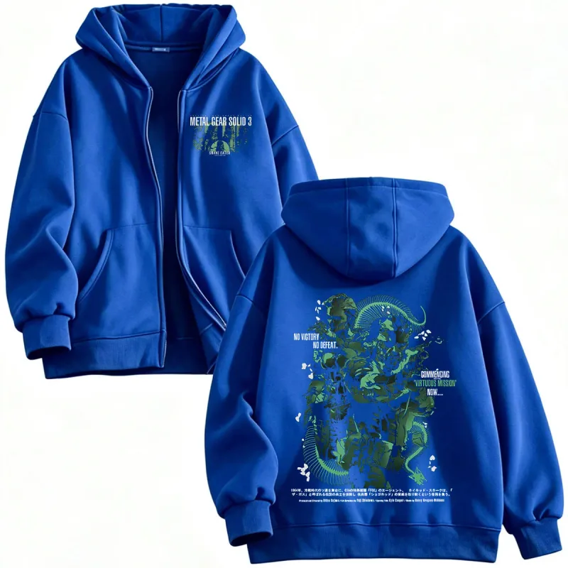 Metal Gear Solid 3 Snake Eater MGS3 Naked Snake The Boss Game Zipper Hoodies Men's Women Zip Up Hooded Sweatshirts Jackets Coats