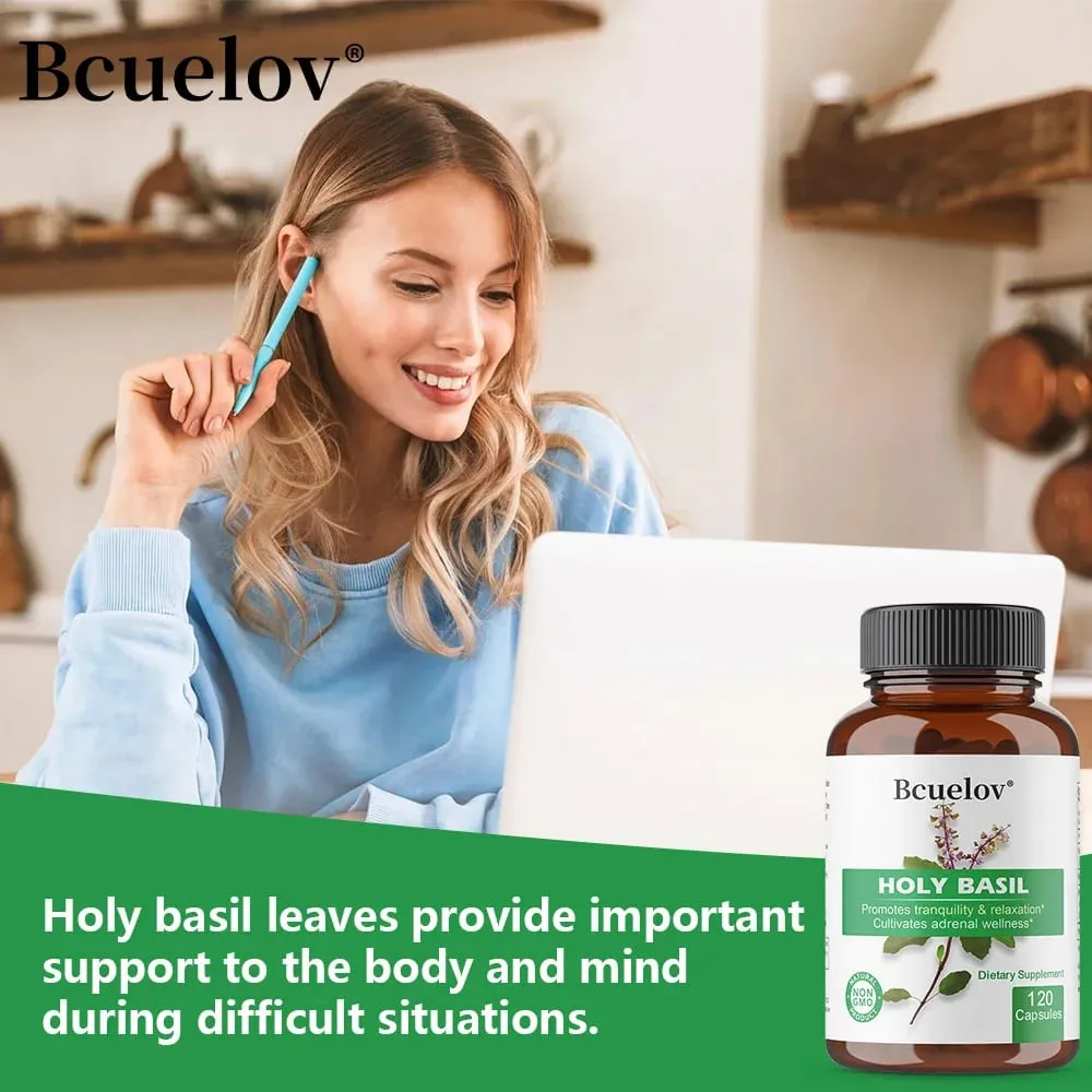 Holy Basil Tulsi Extract Capsules Support Adrenal Immune Respiratory & Daily Calm Wellness Stress & Anxiety Relief
