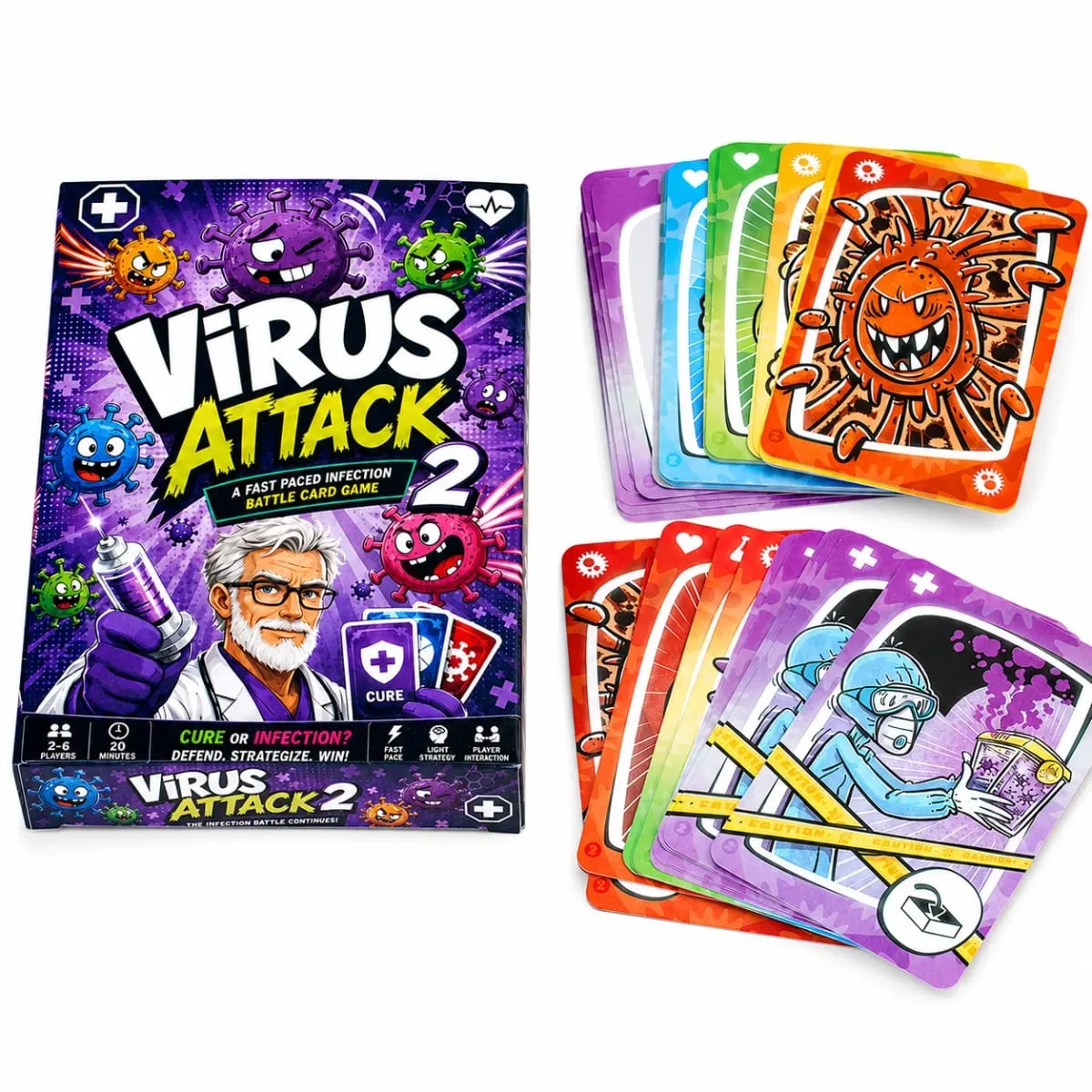 Spanish card game Attack Fast Paced Infection Battle Card Game Collect Healthy Organs Use Medicine Build Immunity