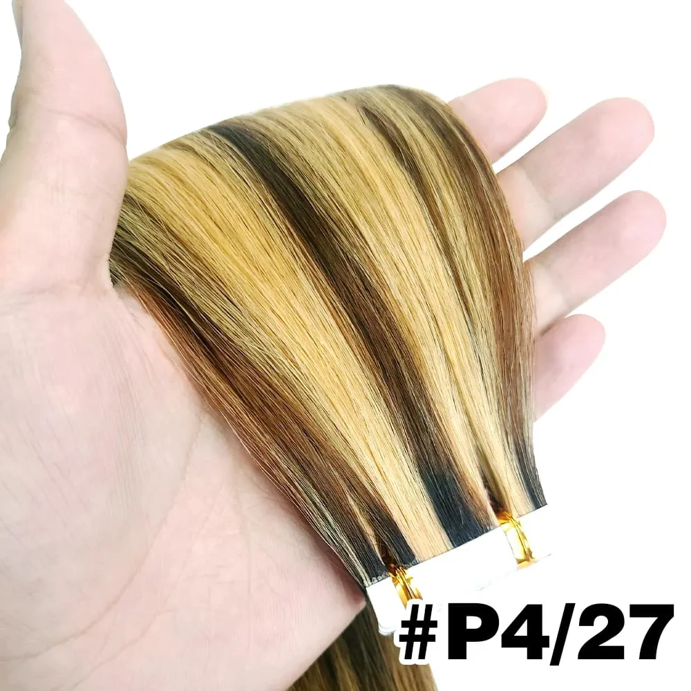 Tape Hair Extensions Machine Remy Seamless Skin Weft Adhesive 4x0.8cm Tape In Human Hair Natural Black Brown Blonde 20pcs 26inch