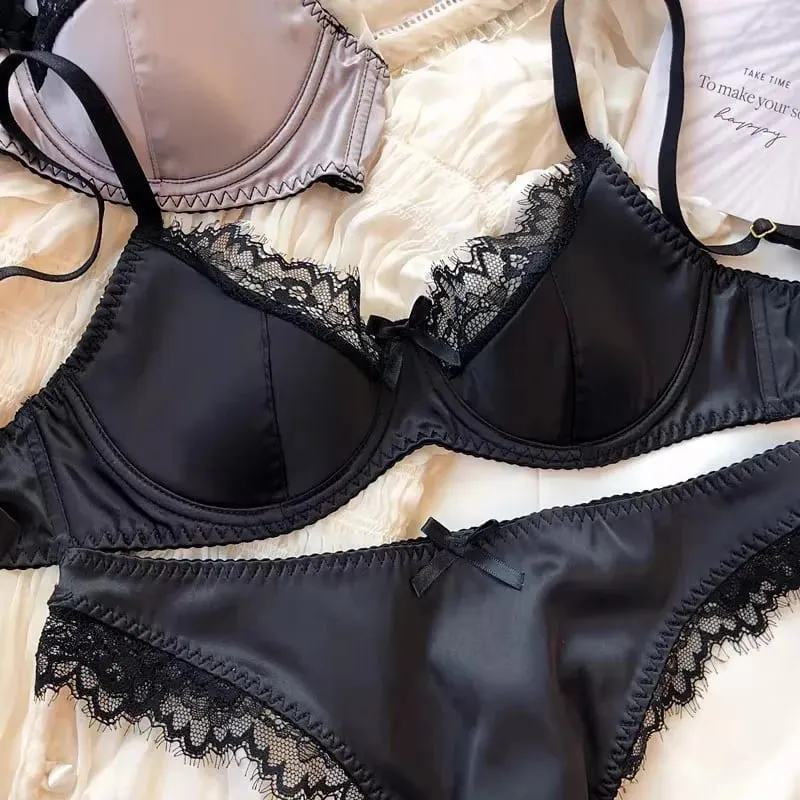 French Thin Cup Lingerie Set Lace Push Up Bra Fashion Women Silk Fabric Underwear High Quality Intimates Bras and Panties