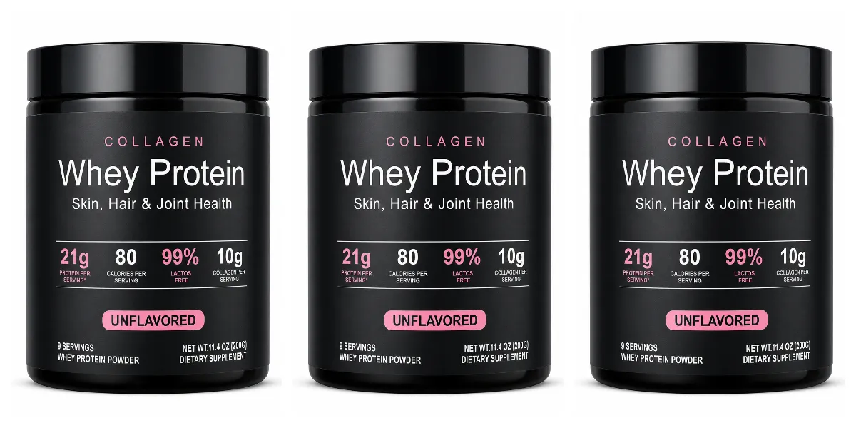 Collagen Whey Protein Powder 21g Protein 10g Collagen Peptides Unflavored 99% Lactose Free Fitness Nutrition Shake 9 Servings