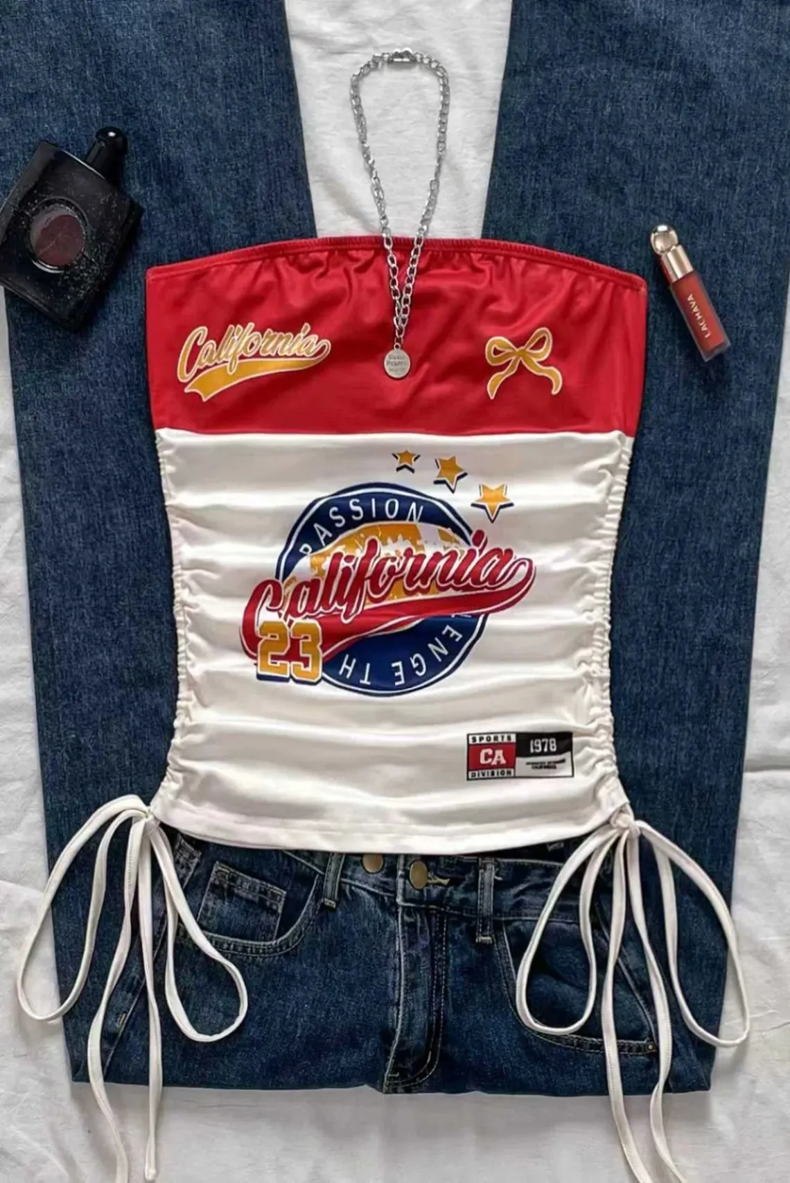Women's Casual Retro Drawstring Front Cut Vest Suitable for Y2K and Guitar Prints in Spring and Summer