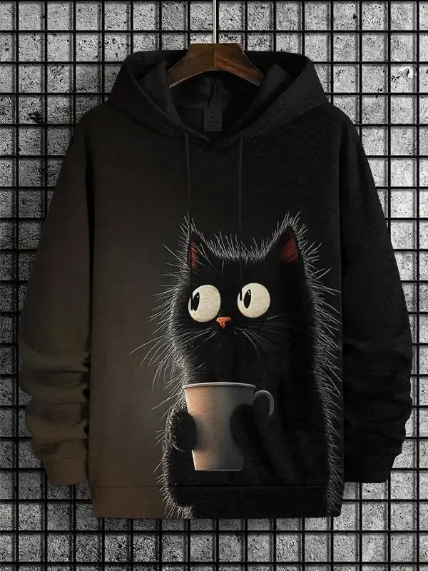 2026 Men's Hoodies Funny Hip Hop Black Cat DJ Art UFO 3D Printed Sweatshirt Men Women Tracksuit Oversized Casual Street Y2k Coat