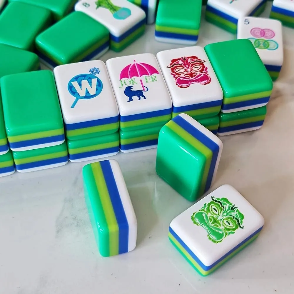 US Stock Green Premium Luxury American Mahjong Set Acrylic Travel Mahjong Tiles Portable Mah Jongg Sets Adult Indoor Board Games