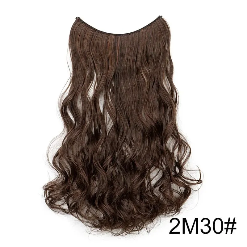 18Inch Synthetic Long Wavy Curly Halo Hair Invisible Fish Line Hair Extensions Heat Resistant Fiber Hairpiece For Women