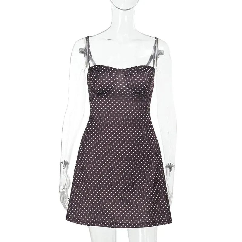 Women's Polka Dot Halter-neck Dress Low-cut and Alluringly Elegant Mini Skirt Rustic-chic Casual Date Night and Dinner Ensemble
