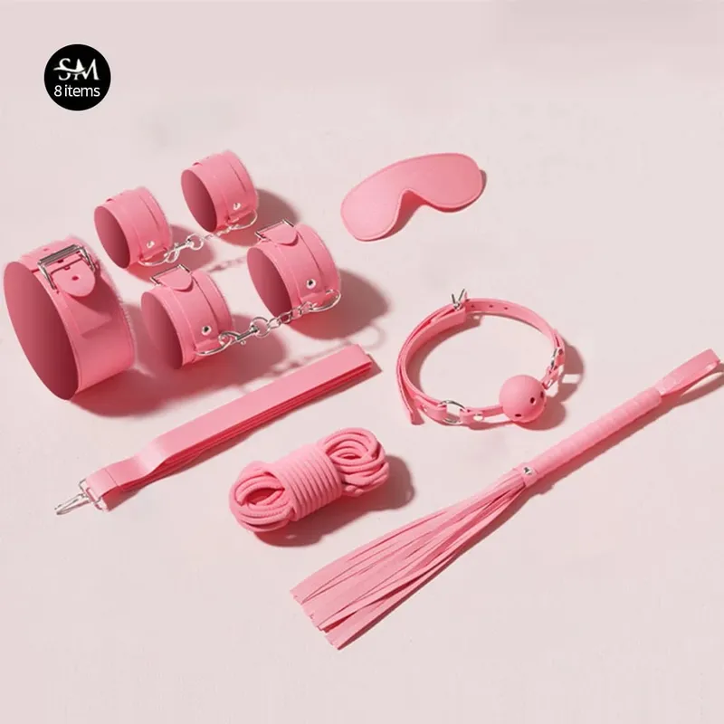 Giocattoli del sesso Kit di bondage BDSM Set di ritenuta in vera pelle Manette Collare Gag Vibratori Giocattoli del sesso per le donne Coppie Giochi per adulti