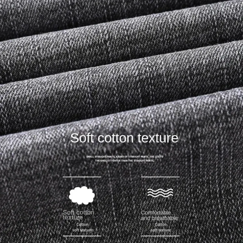 2026 Cotton Stretch Jeans Business Casual Men's Thin Denim Jeans Grey Spring Summer Brand New Fit Straight Lightweight