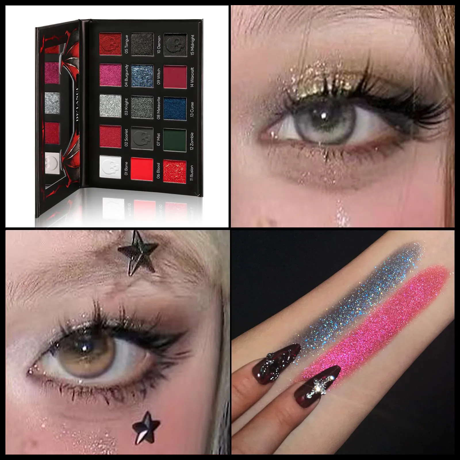 Gothic Eyeshadow Palette 15 Colors & Black Lipstick - Dark Romantic Smoky Eye Vampire Halloween Makeup Matte Shimmer Dark Lip