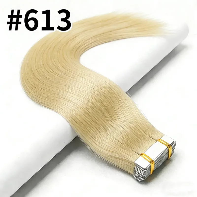 50g Straight Tape in Hair Extensions Human Hair 613 Color Bleach Blonde Seamless Skin Weft Tape in Real Human Hair Extension