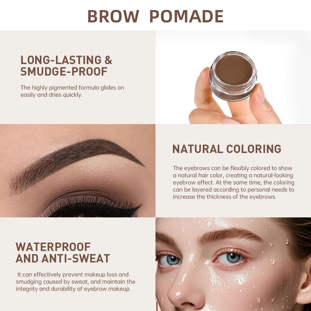 6 Colors Waterproof Eyebrow Tint with Brush Long-Wearing Full-Pigment Smudge-Proof Eyebrow Pomade Natural Wild Brows Makeup