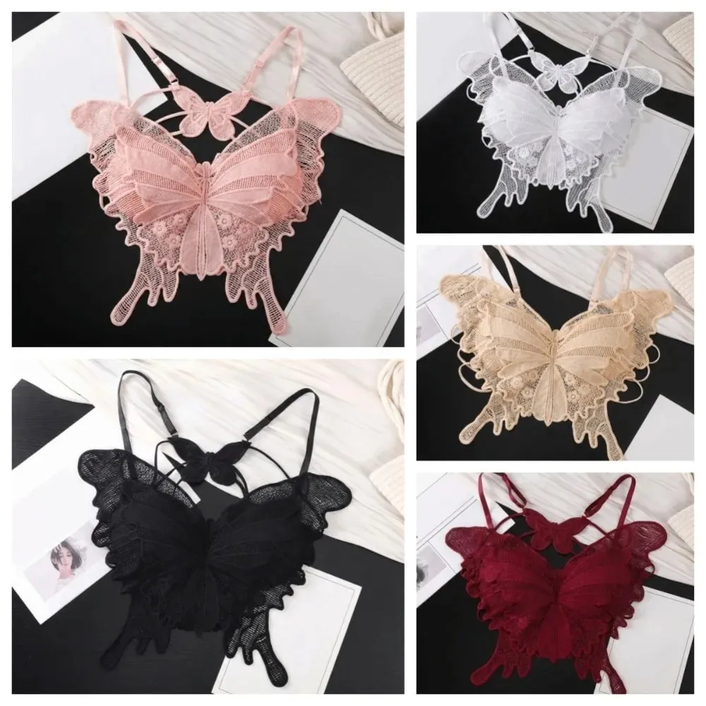 Fashion Backless Butterfly Bras Padded Slim Fit Lace Camisole Flower Korean Style Hollow-out Vest Tops Streetwear