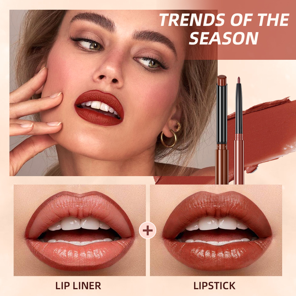 Set Pena Lipliner Lipstik 2 Buah Kosmetik Kontur Pensil Lip Liner Beludru Matte Kosmetik Tahan Lama Stik Bibir Merah Seksi