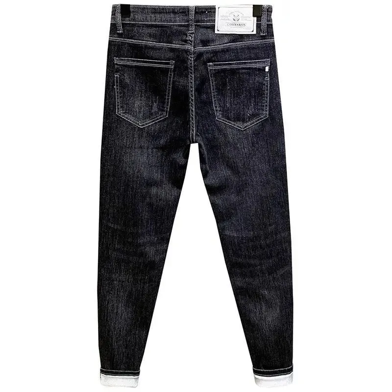 Nuevos pantalones vaqueros negros ajustados de estilo coreano para hombre con diseño bordado, pantalones vaqueros para ropa informal y de lujo, pantalones elásticos