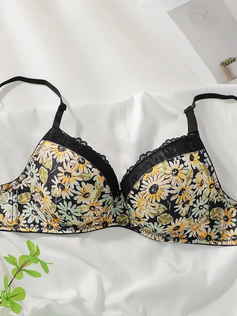 Women's Embroidered Lace Chrysanthemum Pattern Underwear with Steel Hoops Comfortable and Breathable Push Up Bra B6017