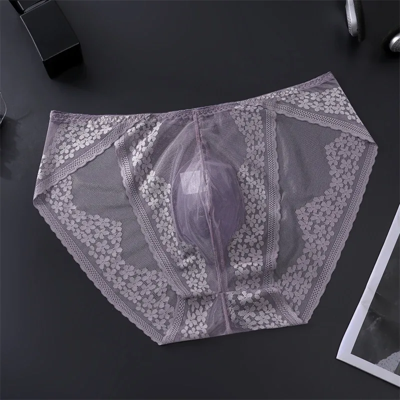 Lace men's underwear ice silk calzoncillos hombre 3D convex bag adults 18 plus size sexy lingeries for man tangas japonesa new