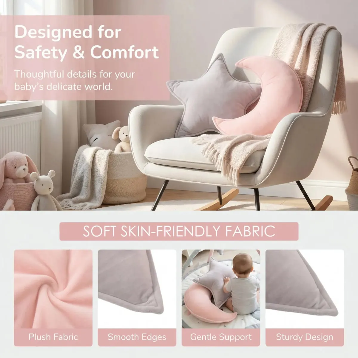 2Pcs Moon and Star Pillows Baby Room Cushions Soft Decorative Nursery Throw Pillow Crib Decoration Pillow for Bedroom Living