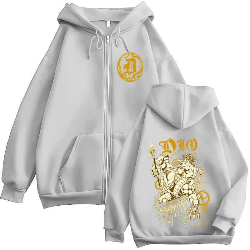 Anime Jojo Bizarre Adventure Dio Brando Zipper Hoodies Men's Women Zip Up Hooded Sweatshirts Fashion Jackets Coats Streetwear