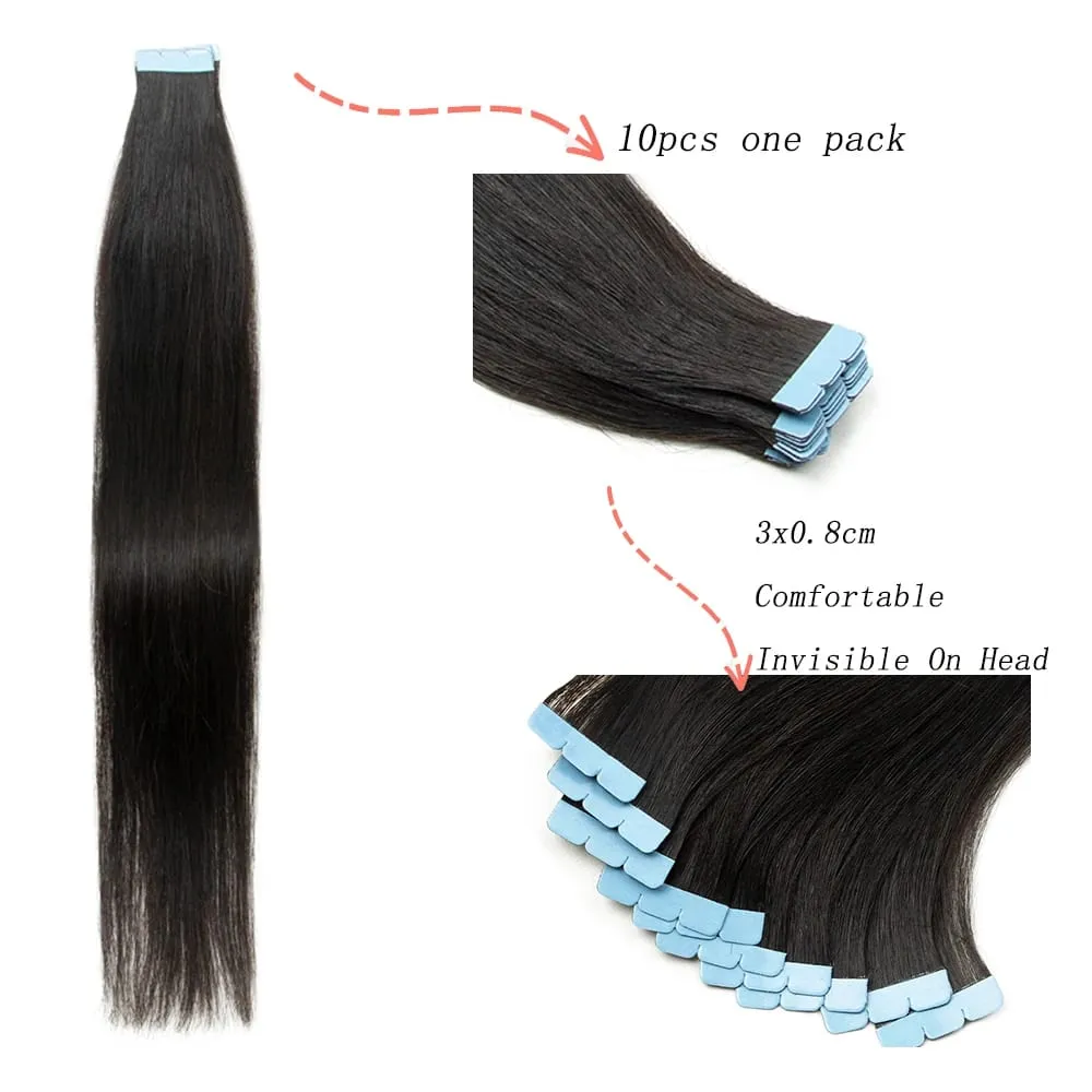 Mini Tape Human Hair Extensions Invisible Tape 3x0.8cm Machine-Remy Hair Extentions 10pcs/pack Easy to Use or Dye DIY At Home