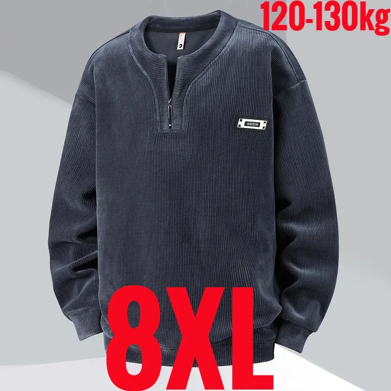 Extra Big Size Men's Sweatshirt Half Zip Pullover Corduroy Fleece Plus Large 6xl 7xl 8xl 9xl 10xl Autumn Winter Warm Casual Top
