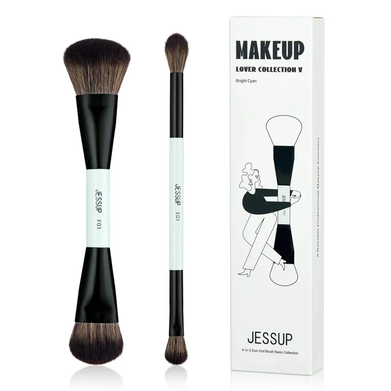 Jessup 2PCS Double Sided Makeup Brush Set Professional Foundation Contour Blush Eyebrow Shadow Blending Brushes Kit T502