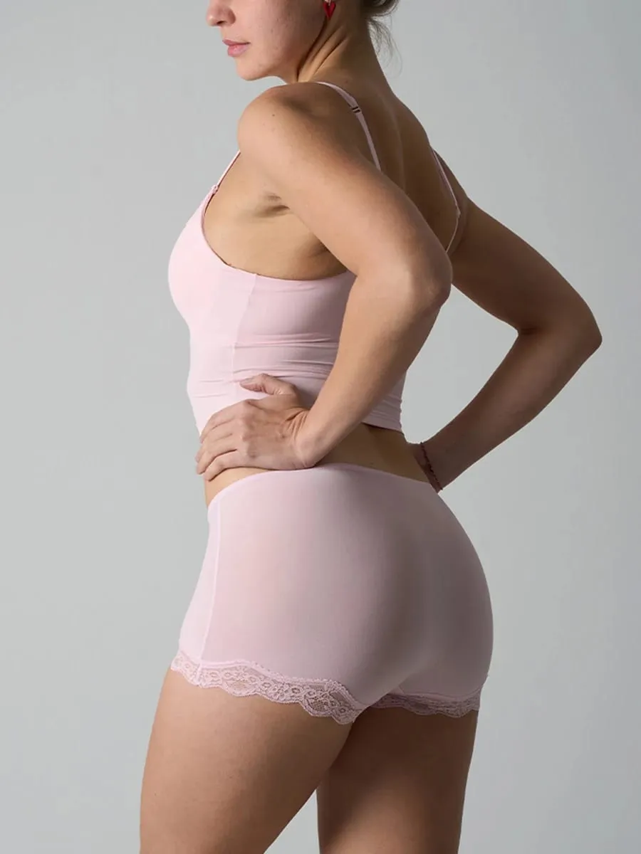 Lace V Neck Padded Bra and Boxer Shorts Set for Women Seamless High Elasticity Ultra Thin Solid Lingerie Set