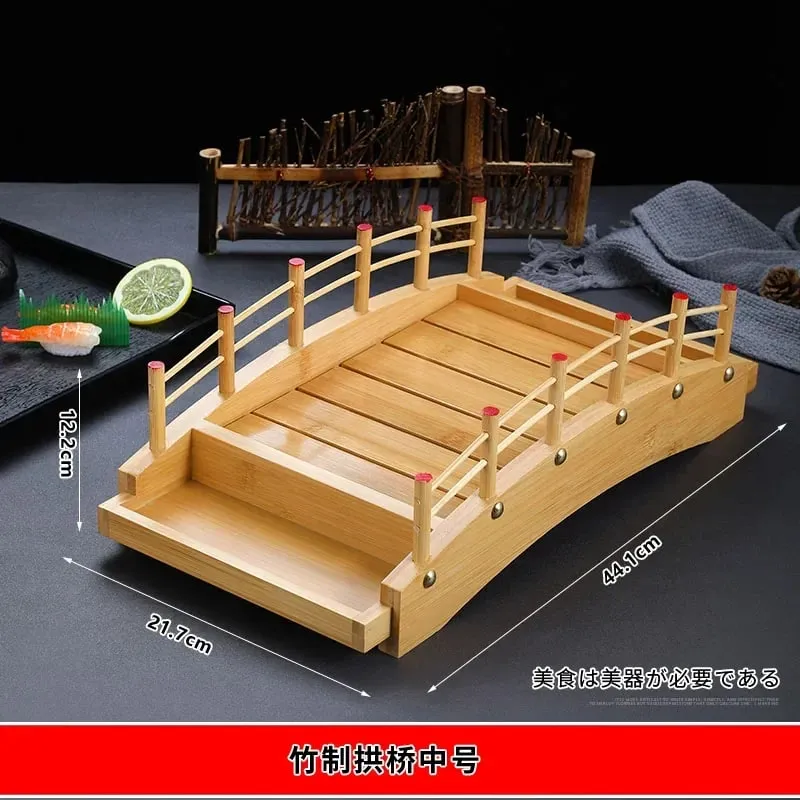 Japanese sushi boat bamboo boat Wooden boat bamboo arch bridge tableware Sashimi platter Dry ice platter sushi plate