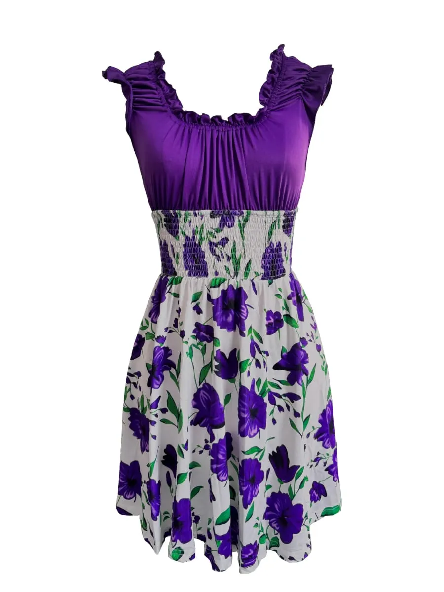 Summer New V-Neck Slim Fit Elastic Waist Women's Dress With Floral Patchwork Design Suitable For Beach Vacations