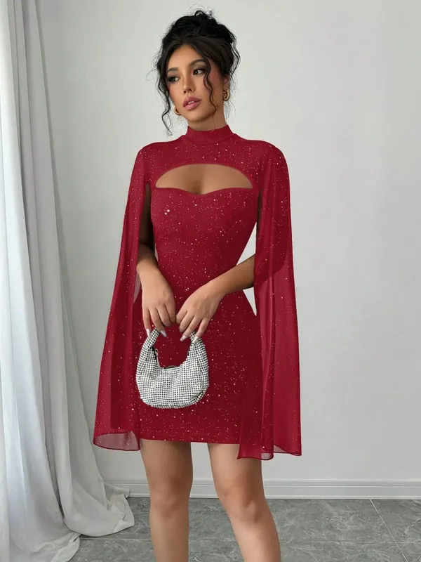 Summer Vintage Sparkly Sequin Dress with Keyhole Neckline Fashion Mini Bodycon Party Gown Elegant Slim Fit Evening Dresses