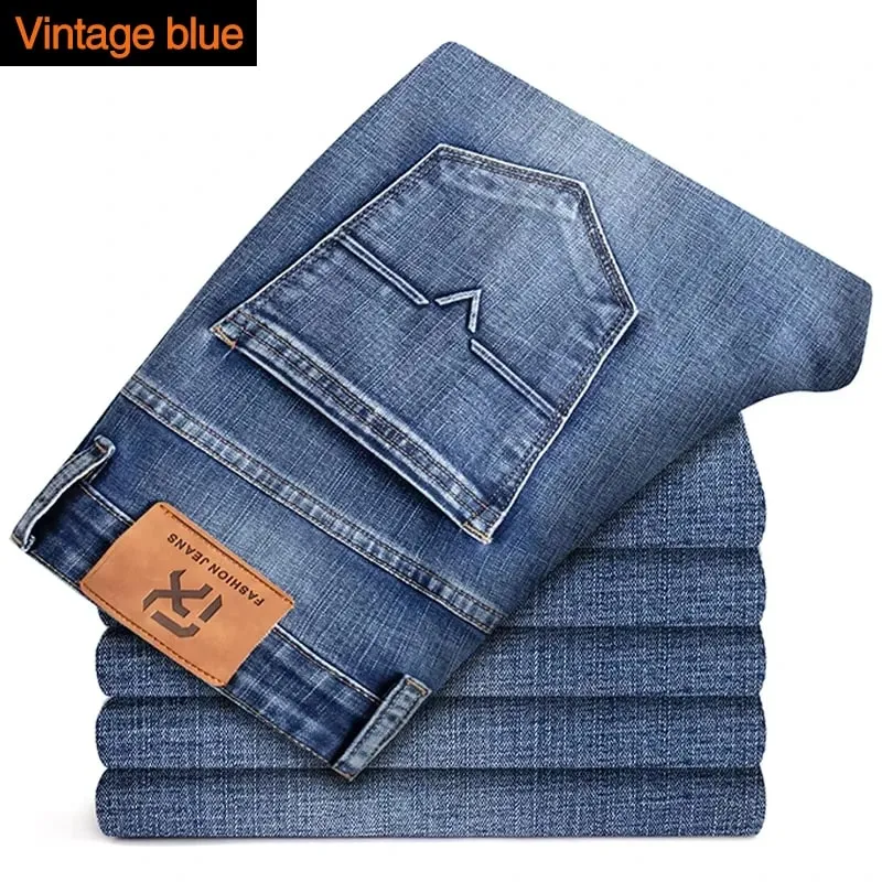 Jean extensible pour hommes, coupe régulière, Business décontracté, Style classique, mode, pantalon en Denim, Vintage, noir, bleu, nouvelle collection 2026