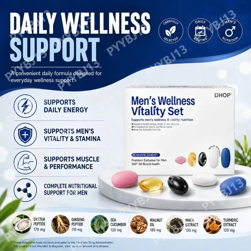 Men's Vitality Daily Supplement Pack Oyster Maca Cistanche Tablets Ashwagandha NMN DHA Capsules for Men's Energy Support