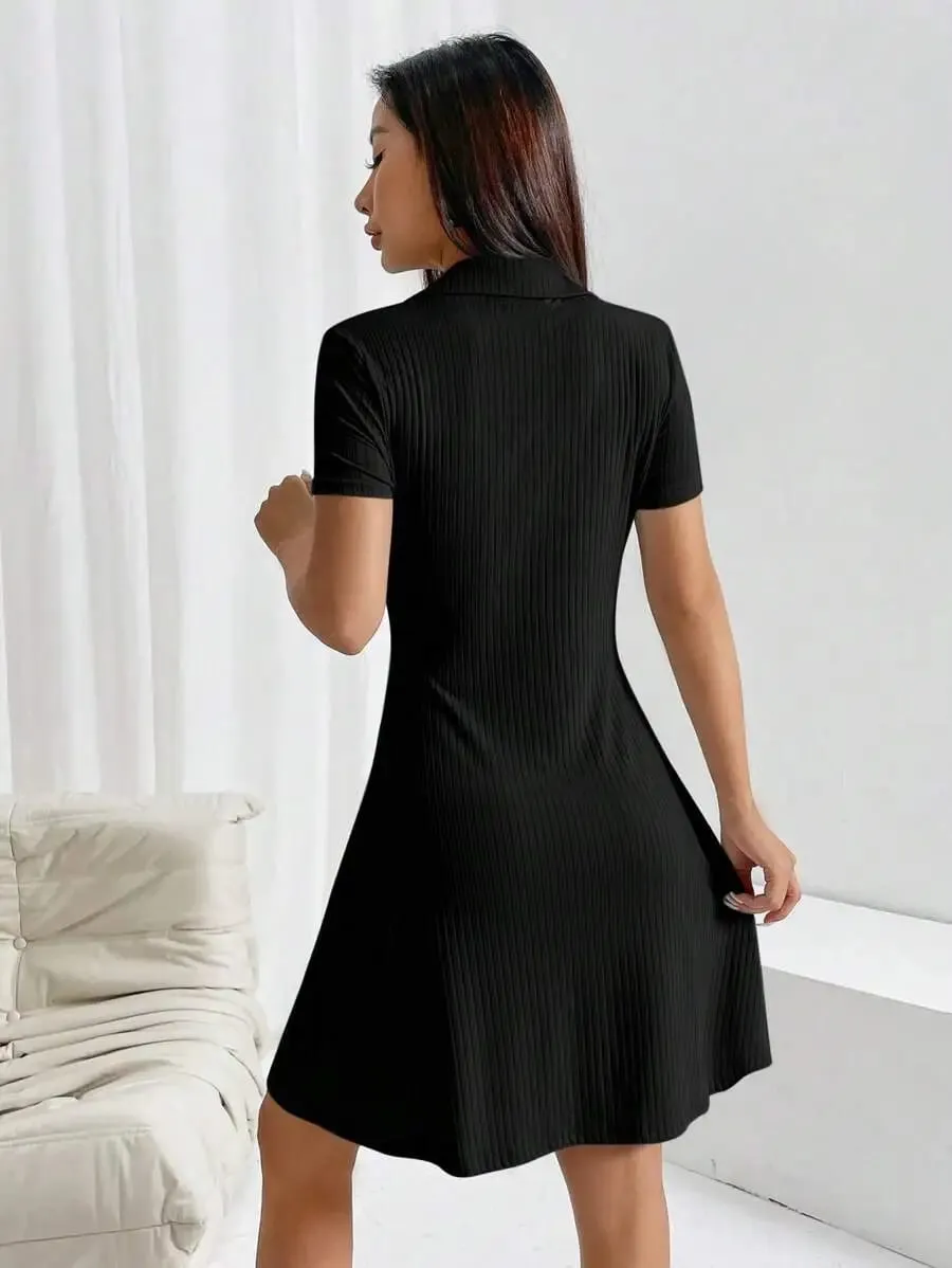 Women's Solid Color Polo Collar Short Sleeve Dress Business Casual Short Dresses for Women Women's Summer Clothing