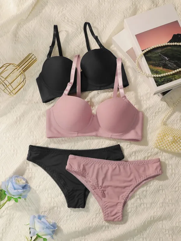 2 szett tömör alsóhuzalos fehérnemű szett Női Push Up melltartó acél gyűrűvel Divat női fehérnemű bugyi mindennapi melltartókészletek J2611