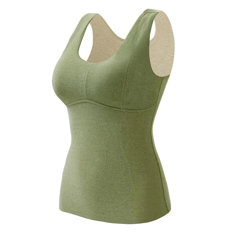 Winter Fleece Thermal Vest for Women Thickened Thermo Lingerie Seamless Soft Warm Inner Wear Female Undershirt With Bra Padded
