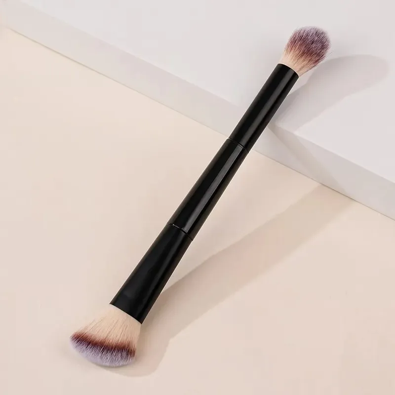 1Pc Professional Long Aluminum Tube Makeup Brush Double-Ended Highlight Brush Contour Brush Makeup Tools With Soft Fiber And Ski