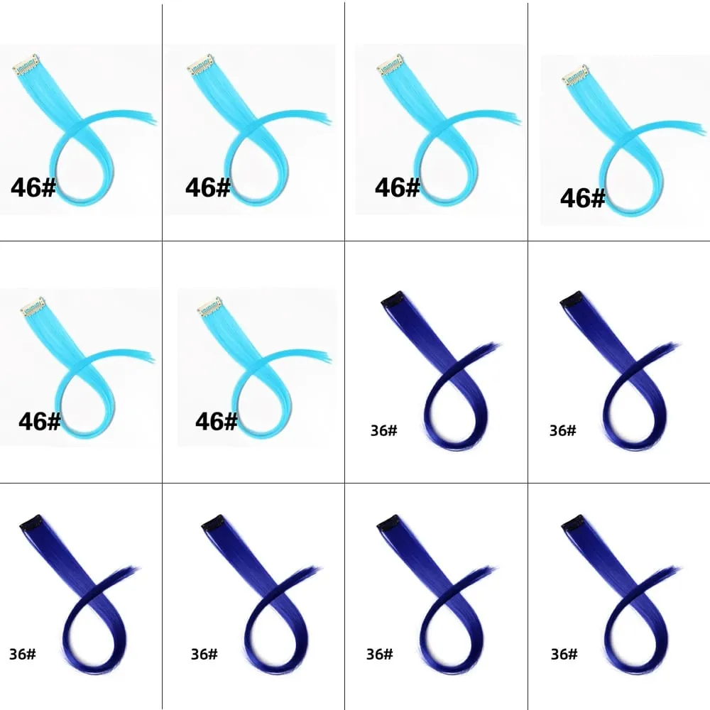 12 stk clips i farvet hårforlængelse til børn kvinder 20 tommer regnbue langt lige syntetisk hårstykke Varmebestandigt hår