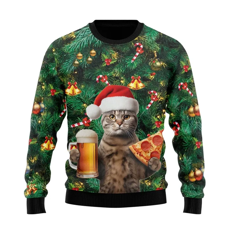 2025 Funny Cat Pattern Ugly Christmas Sweater For Men Fashion Autumn Crewneck 3D Printed Sweatshirt Loose Streetwear Pullovers