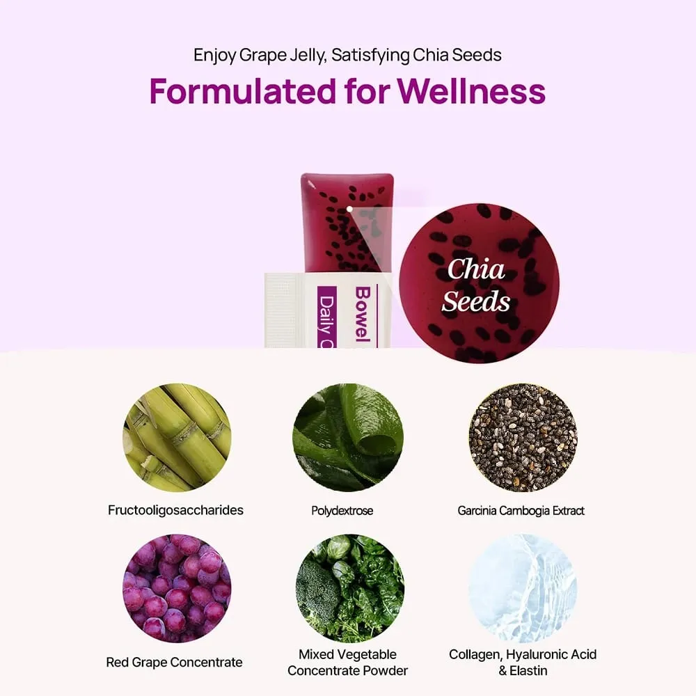 Bowel Movement Jelly (10 Days) - Garcinia Cambogia Jelly Sticks. Grape and Chia Seed. Polydextrose Collagen Hyaluronic Acid