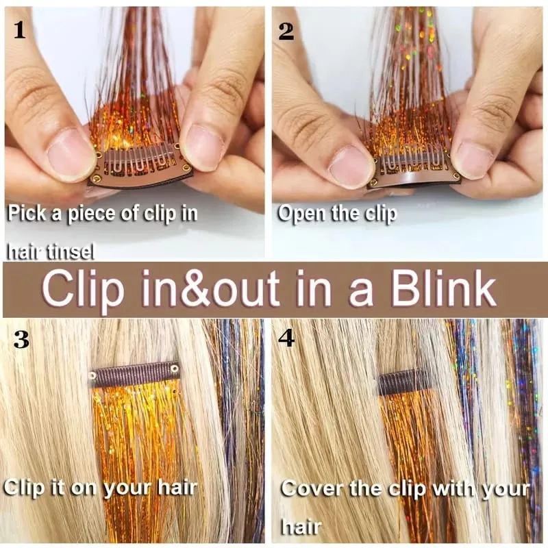 24Inch Synthetic Hair Tinsel Clip In Glitter Tinsel Hair Extensions Clip In Sparkle Hair Accessories para sa mga Babae na Babae